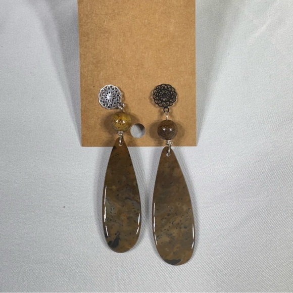 Natural Agate Teardrop Earrings - Picture 3 of 4
